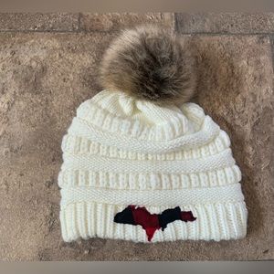 Winter White Knit Beanie with Puff Ball